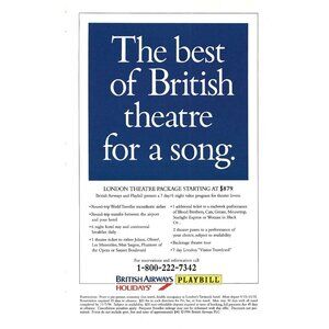 British Airways Holiday Playbill London Theatre ADVERT 1990s  Vintage Print Ad